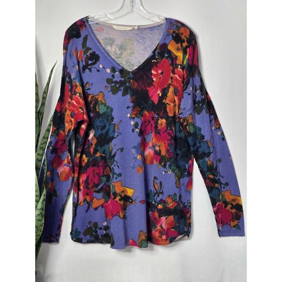 Soft Surroundings Tunic Sweater Womens Large Long Sleeve V Neck Floral Luxury - Picture 2 of 6